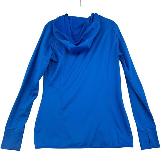 Athleta Sweatshirt Size M Blue Hooded Fleece Lined Hoodie Thumbholes Mock Neck - Picture 7 of 12